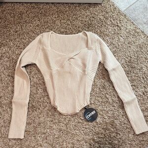 Cream Ribbed Women Top